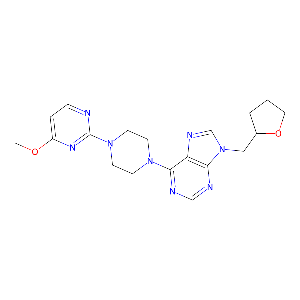 6-[4-(4-methoxypyrimidin-2-yl)piperazin-1-yl]-9-[(oxolan-2-yl)methyl]-9H-purine molecular structure, CAS 2741927-81-9
