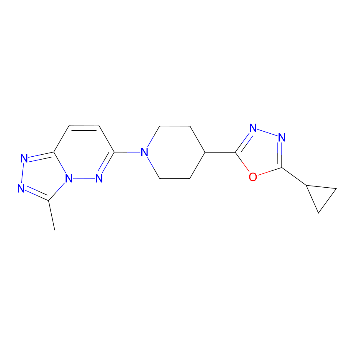 4-(5-Cyclopropyl-1,3,4-oxadiazol-2-yl)-1-{3-methyl-[1,2,4]triazolo[4,3-b]pyridazin-6-yl}piperidine molecular structure, CAS 2741927-83-1