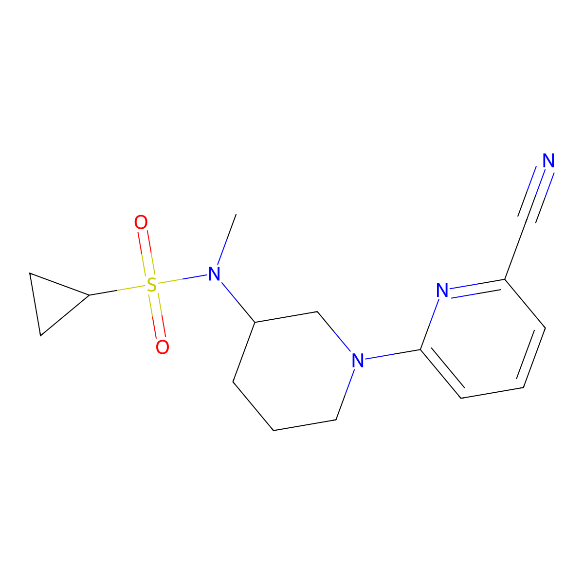 N-[1-(6-cyanopyridin-2-yl)piperidin-3-yl]-N-methylcyclopropanesulfonamide molecular structure, CAS 2741927-86-4