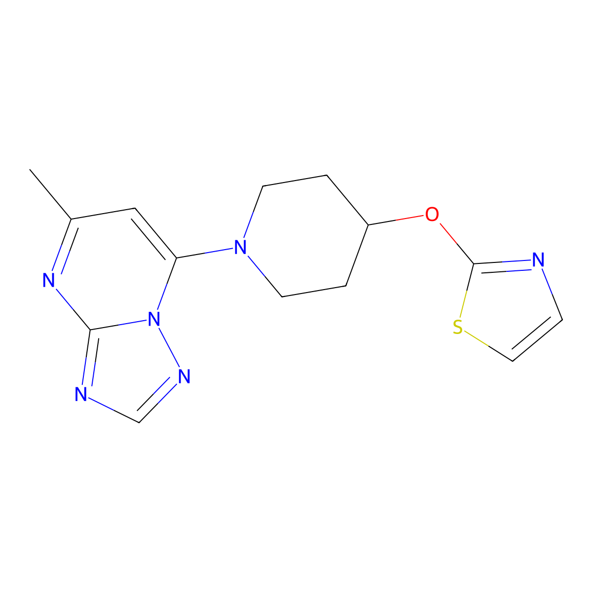 1-{5-Methyl-[1,2,4]triazolo[1,5-a]pyrimidin-7-yl}-4-(1,3-thiazol-2-yloxy)piperidine molecular structure, CAS 2741927-90-0
