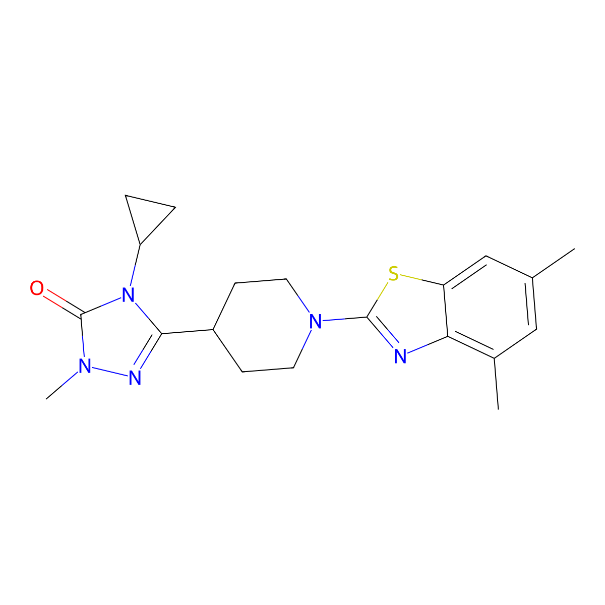 4-cyclopropyl-3-[1-(4,6-dimethyl-1,3-benzothiazol-2-yl)piperidin-4-yl]-1-methyl-4,5-dihydro-1H-1,2,4-triazol-5-one molecular structure, CAS 2741927-91-1