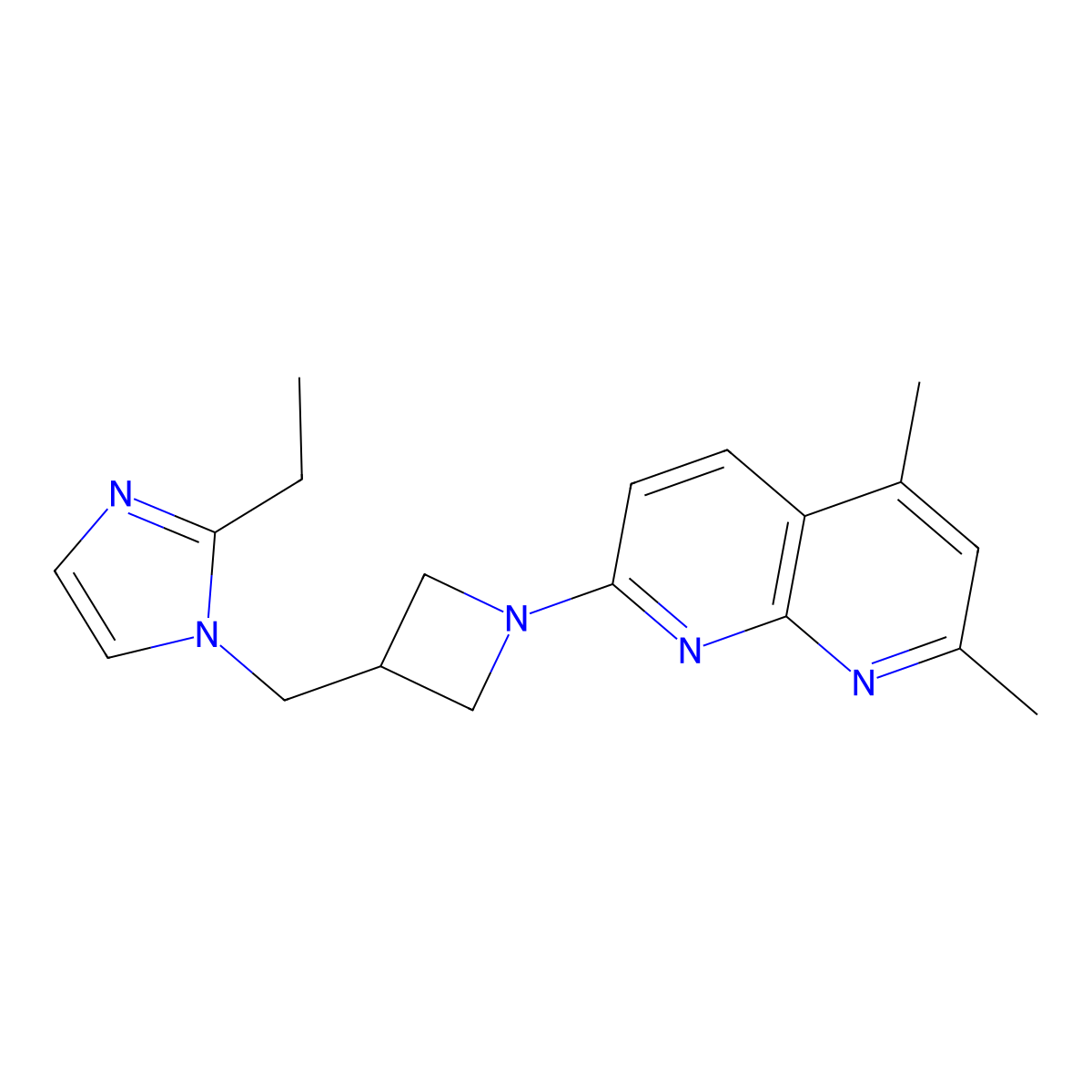 7-{3-[(2-ethyl-1H-imidazol-1-yl)methyl]azetidin-1-yl}-2,4-dimethyl-1,8-naphthyridine molecular structure, CAS 2741927-95-5