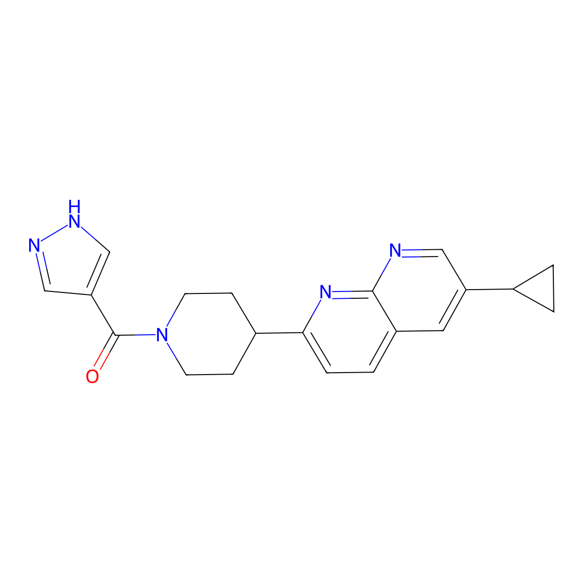 6-cyclopropyl-2-[1-(1H-pyrazole-4-carbonyl)piperidin-4-yl]-1,8-naphthyridine molecular structure, CAS 2741927-98-8