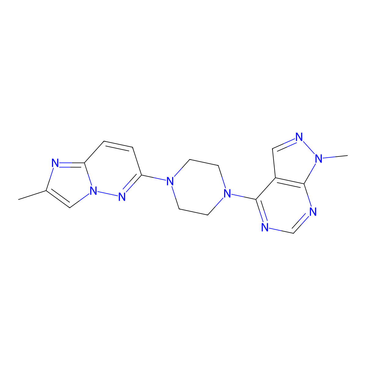 1-{1-methyl-1H-pyrazolo[3,4-d]pyrimidin-4-yl}-4-{2-methylimidazo[1,2-b]pyridazin-6-yl}piperazine molecular structure, CAS 2741928-00-5
