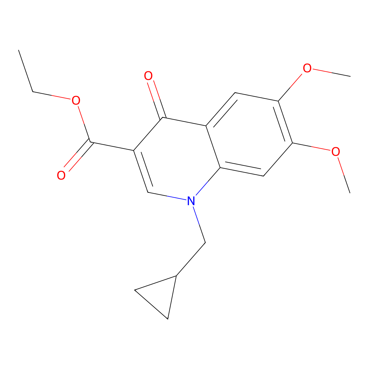 Ethyl 1-(cyclopropylmethyl)-6,7-dimethoxy-4-oxo-1,4-dihydroquinoline-3-carboxylate molecular structure, CAS 2741928-09-4