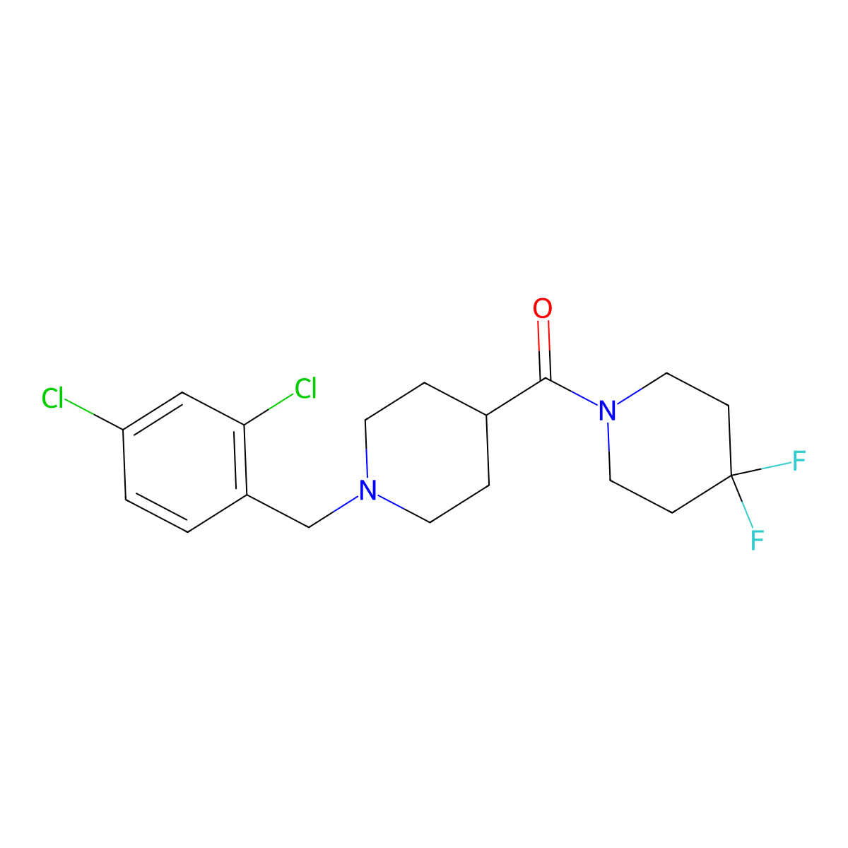 1-{1-[(2,4-Dichlorophenyl)methyl]piperidine-4-carbonyl}-4,4-difluoropiperidine molecular structure, CAS 2741928-12-9
