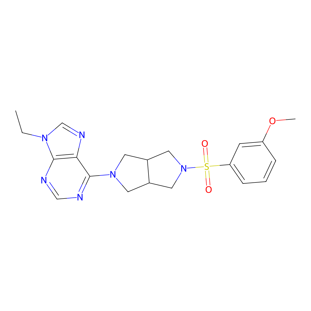 9-ethyl-6-[5-(3-methoxybenzenesulfonyl)-octahydropyrrolo[3,4-c]pyrrol-2-yl]-9H-purine molecular structure, CAS 2741928-23-2