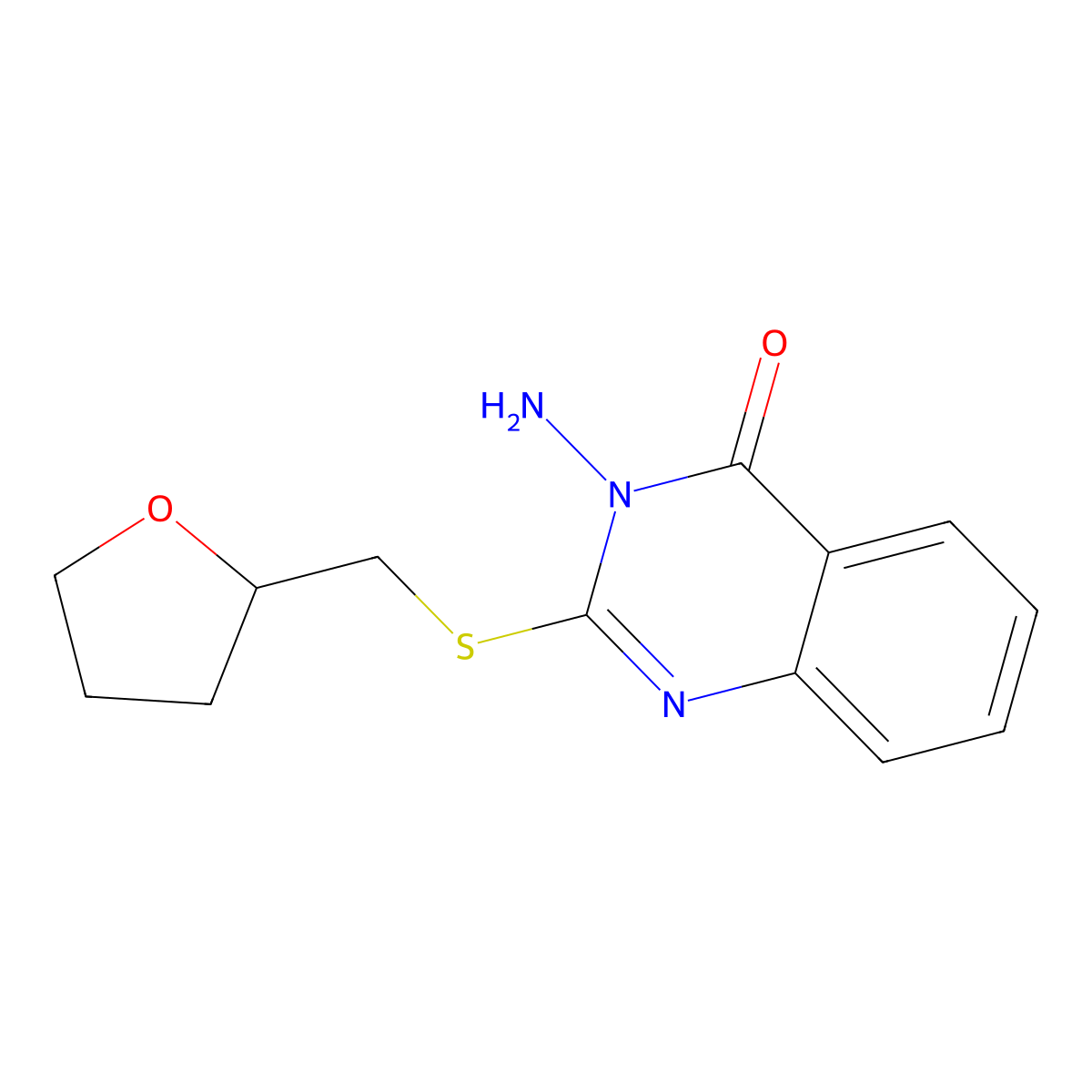 3-Amino-2-{[(oxolan-2-yl)methyl]sulfanyl}-3,4-dihydroquinazolin-4-one molecular structure, CAS 2741928-26-5