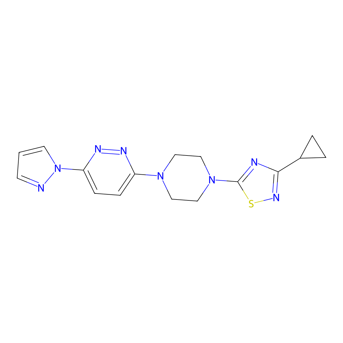 3-[4-(3-cyclopropyl-1,2,4-thiadiazol-5-yl)piperazin-1-yl]-6-(1H-pyrazol-1-yl)pyridazine molecular structure, CAS 2741928-30-1