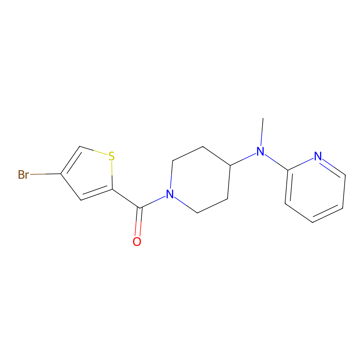 N-[1-(4-bromothiophene-2-carbonyl)piperidin-4-yl]-N-methylpyridin-2-amine molecular structure, CAS 2741928-32-3
