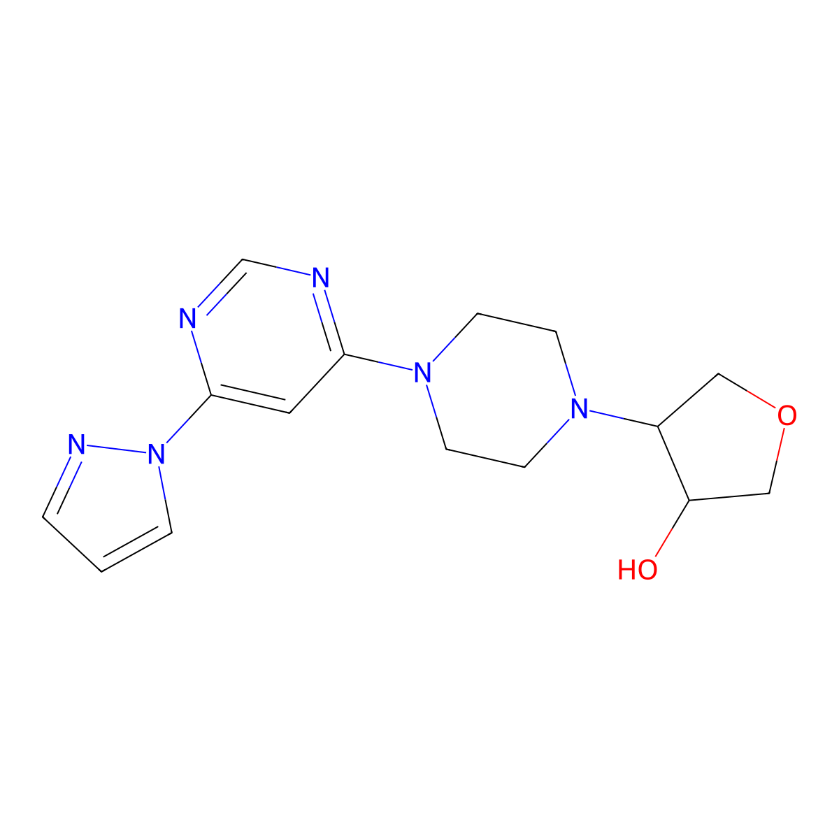 4-{4-[6-(1H-pyrazol-1-yl)pyrimidin-4-yl]piperazin-1-yl}oxolan-3-ol molecular structure, CAS 2741928-36-7