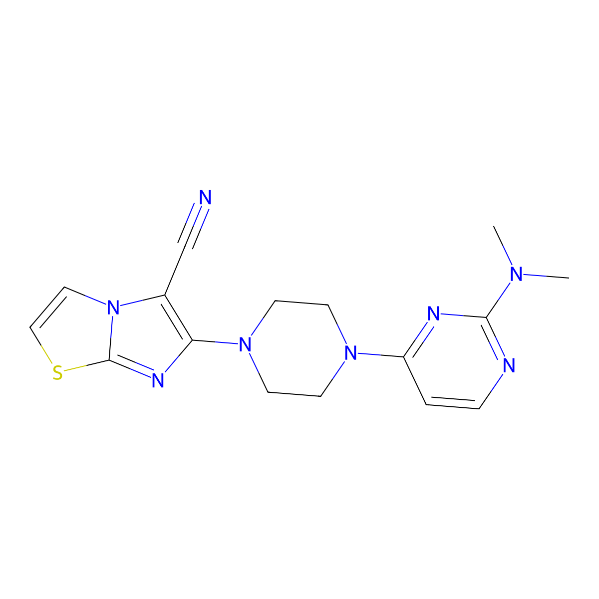 6-{4-[2-(Dimethylamino)pyrimidin-4-yl]piperazin-1-yl}imidazo[2,1-b][1,3]thiazole-5-carbonitrile molecular structure, CAS 2741928-38-9