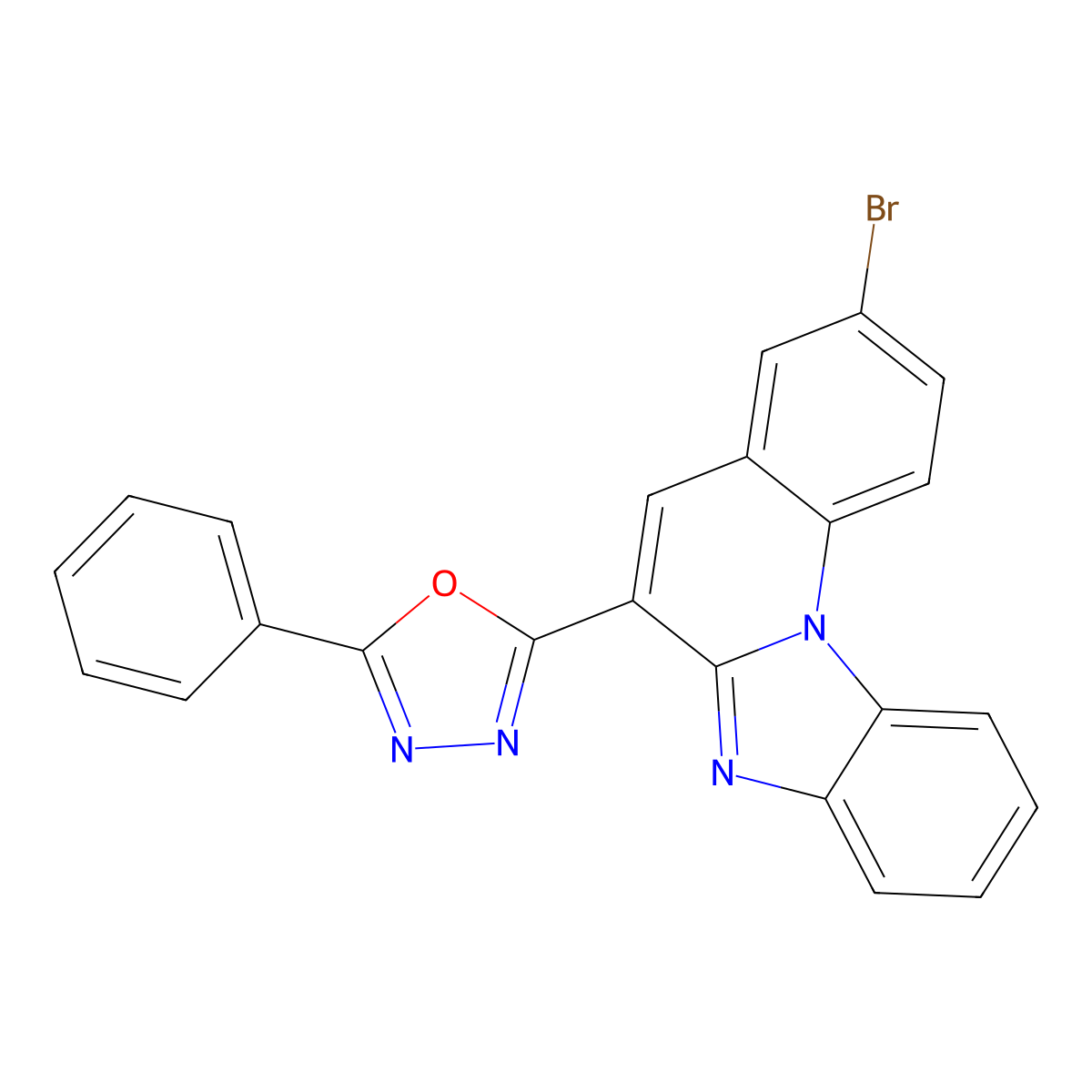 2-(3-Bromobenzimidazolo[1,2-a]quinolin-6-yl)-5-phenyl-1,3,4-oxadiazole molecular structure, CAS 2741928-41-4