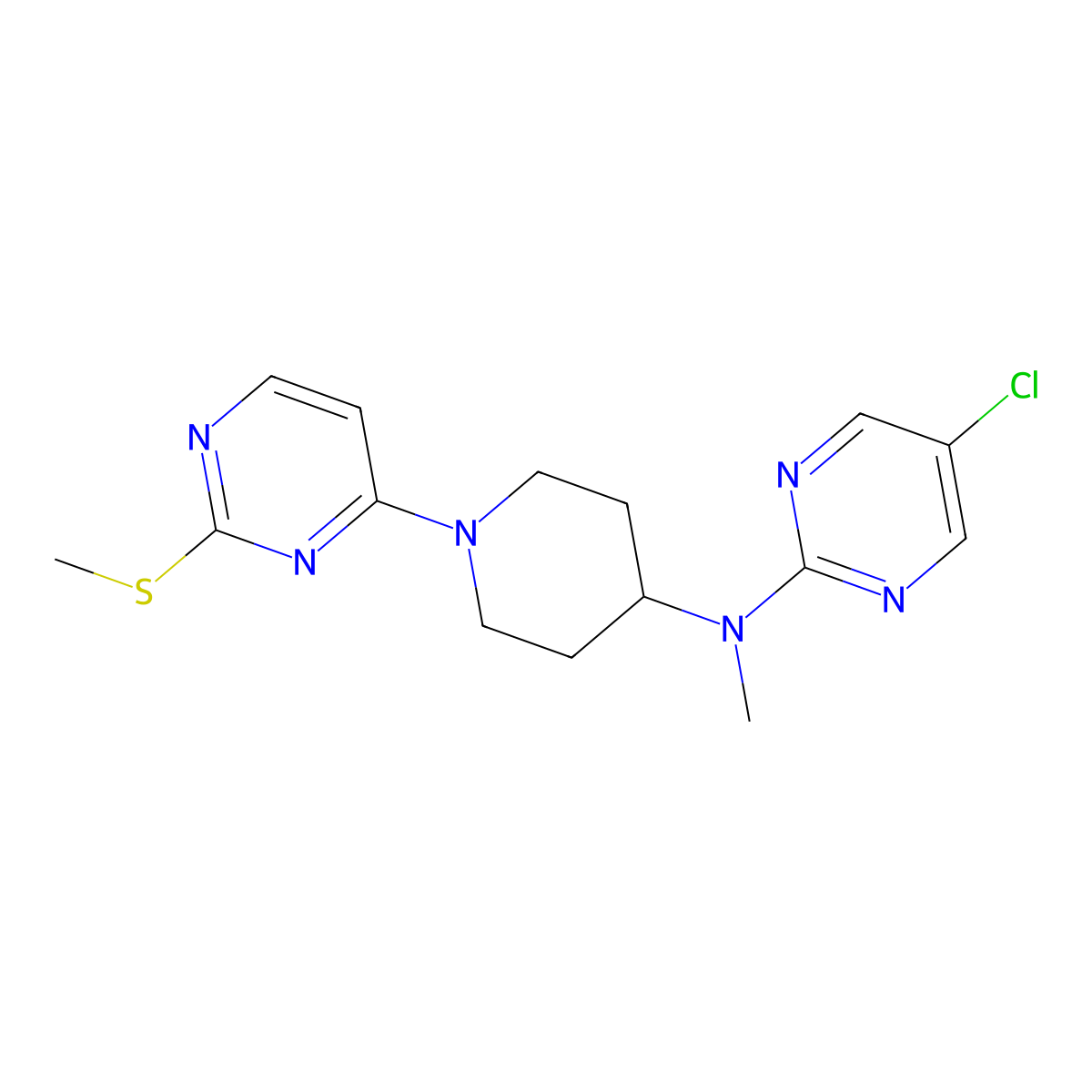 5-chloro-N-methyl-N-{1-[2-(methylsulfanyl)pyrimidin-4-yl]piperidin-4-yl}pyrimidin-2-amine molecular structure, CAS 2741928-42-5
