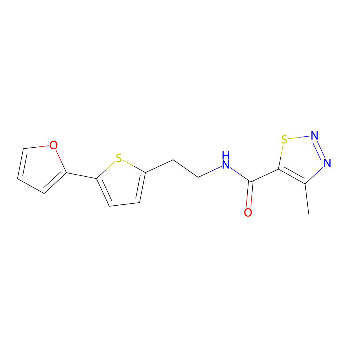 N-{2-[5-(furan-2-yl)thiophen-2-yl]ethyl}-4-methyl-1,2,3-thiadiazole-5-carboxamide molecular structure, CAS 2741928-43-6