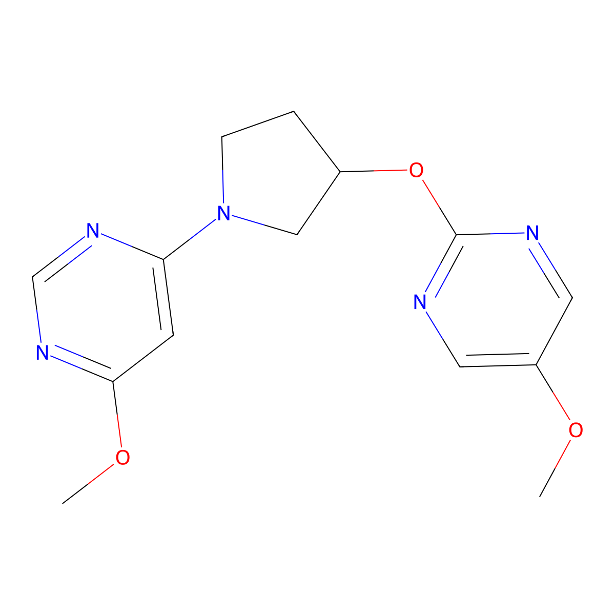 4-Methoxy-6-{3-[(5-methoxypyrimidin-2-yl)oxy]pyrrolidin-1-yl}pyrimidine molecular structure, CAS 2741928-45-8