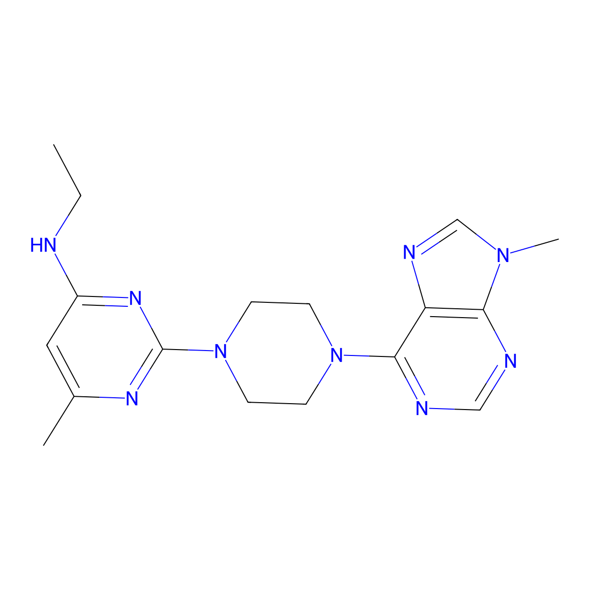 N-ethyl-6-methyl-2-[4-(9-methyl-9H-purin-6-yl)piperazin-1-yl]pyrimidin-4-amine molecular structure, CAS 2741928-48-1