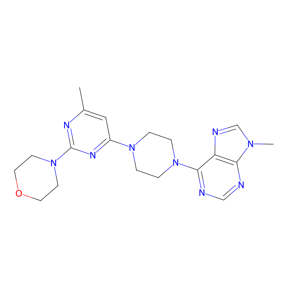 9-methyl-6-{4-[6-methyl-2-(morpholin-4-yl)pyrimidin-4-yl]piperazin-1-yl}-9H-purine molecular structure, CAS 2741928-50-5