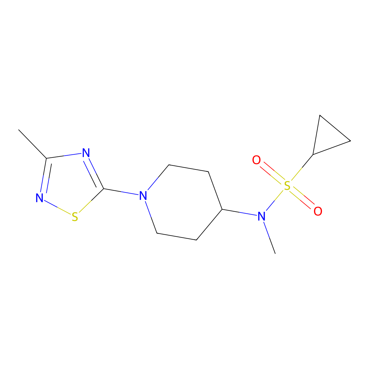 N-methyl-N-[1-(3-methyl-1,2,4-thiadiazol-5-yl)piperidin-4-yl]cyclopropanesulfonamide molecular structure, CAS 2741928-51-6