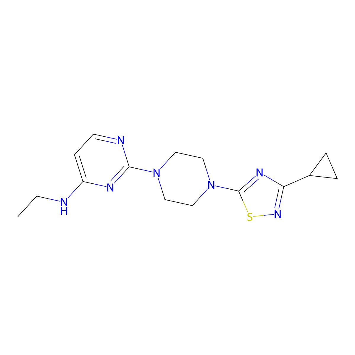 2-[4-(3-cyclopropyl-1,2,4-thiadiazol-5-yl)piperazin-1-yl]-N-ethylpyrimidin-4-amine molecular structure, CAS 2741928-52-7
