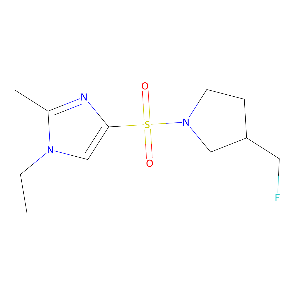 1-ethyl-4-{[3-(fluoromethyl)pyrrolidin-1-yl]sulfonyl}-2-methyl-1H-imidazole molecular structure, CAS 2741928-54-9