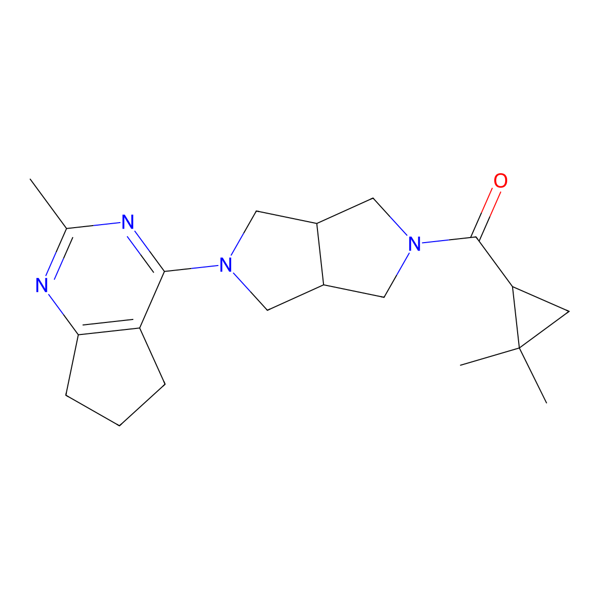2-(2,2-dimethylcyclopropanecarbonyl)-5-{2-methyl-5H,6H,7H-cyclopenta[d]pyrimidin-4-yl}-octahydropyrrolo[3,4-c]pyrrole molecular structure, CAS 2741928-56-1