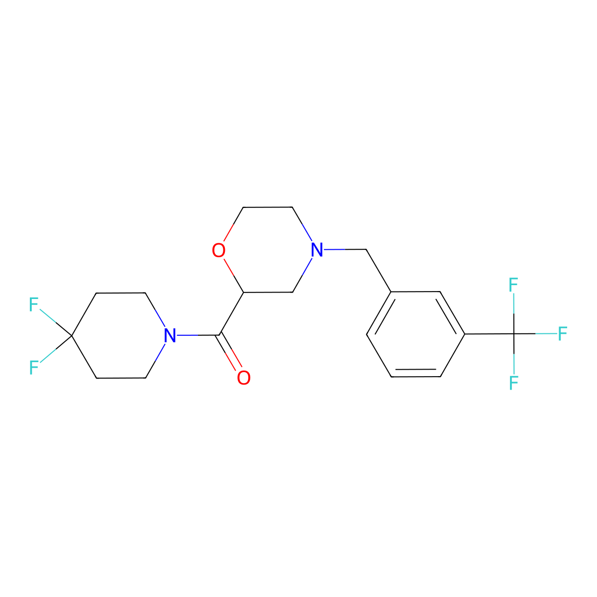 2-(4,4-Difluoropiperidine-1-carbonyl)-4-{[3-(trifluoromethyl)phenyl]methyl}morpholine molecular structure, CAS 2741928-58-3