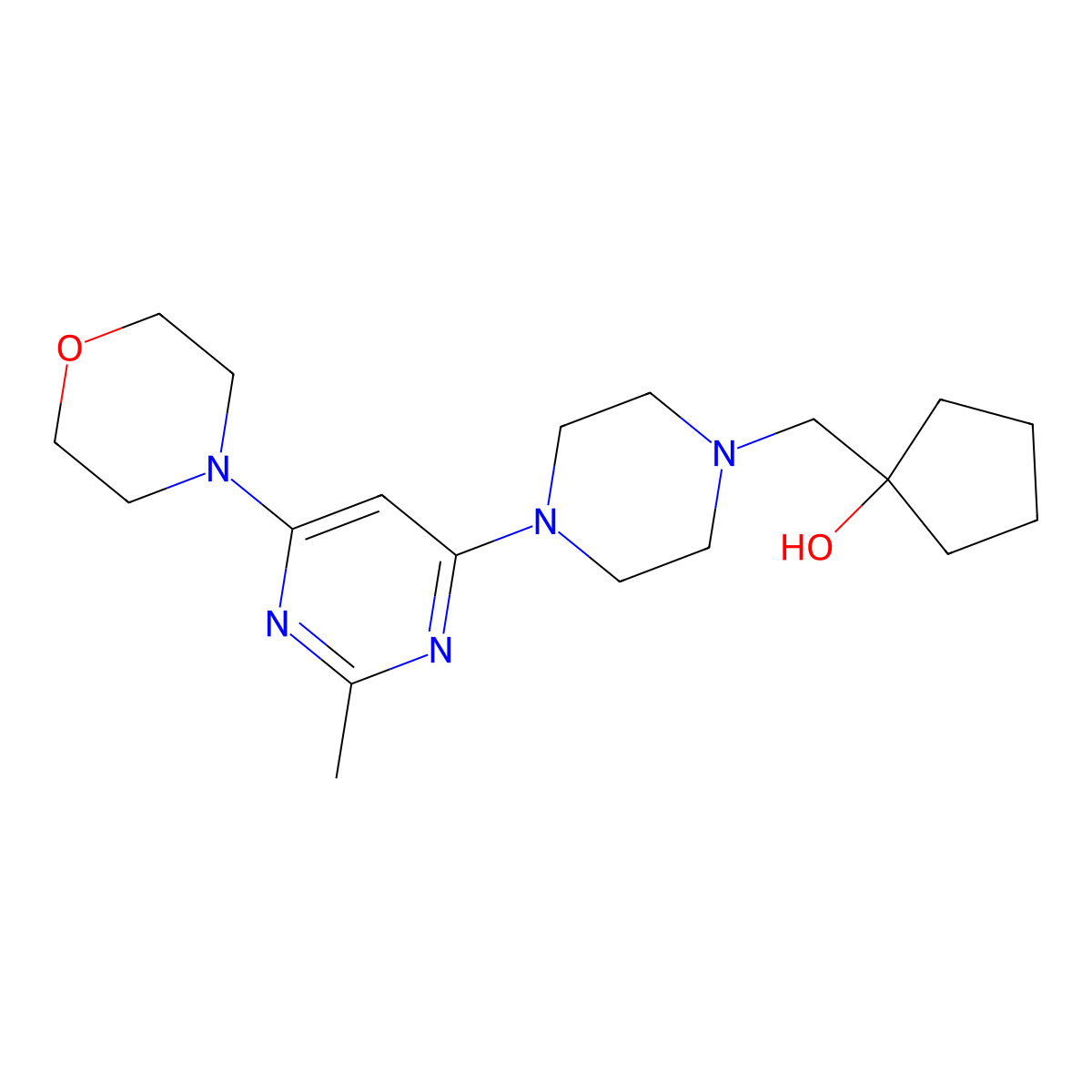 1-({4-[2-Methyl-6-(morpholin-4-yl)pyrimidin-4-yl]piperazin-1-yl}methyl)cyclopentan-1-ol molecular structure, CAS 2741928-59-4