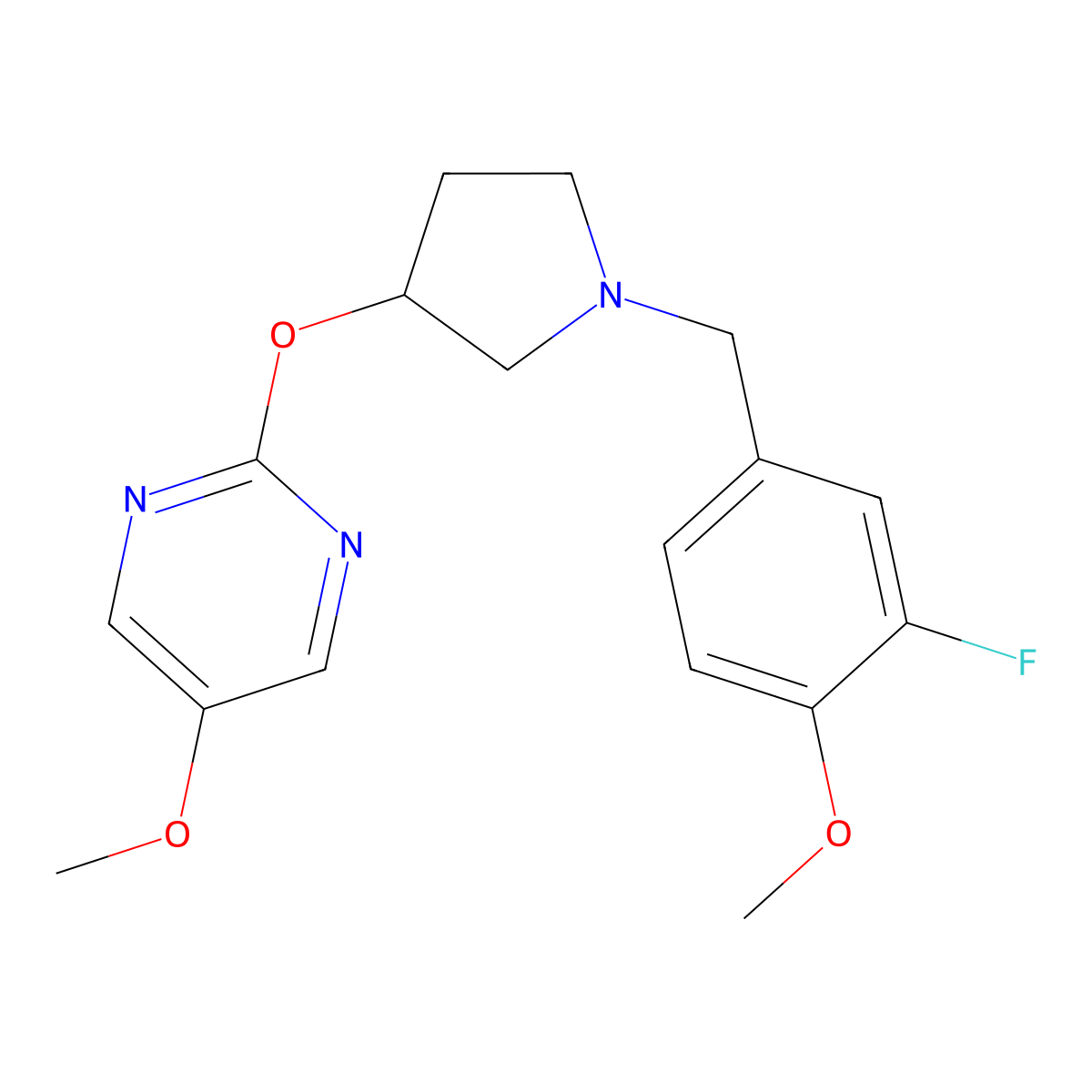 2-({1-[(3-Fluoro-4-methoxyphenyl)methyl]pyrrolidin-3-yl}oxy)-5-methoxypyrimidine molecular structure, CAS 2741928-61-8
