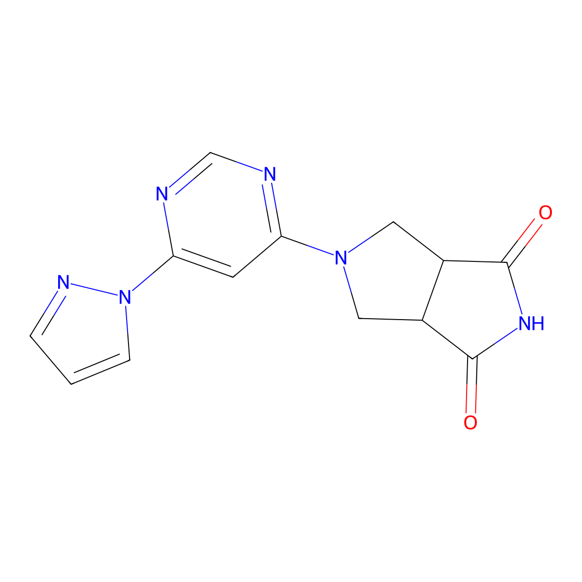 5-[6-(1H-pyrazol-1-yl)pyrimidin-4-yl]-octahydropyrrolo[3,4-c]pyrrole-1,3-dione molecular structure, CAS 2741928-62-9