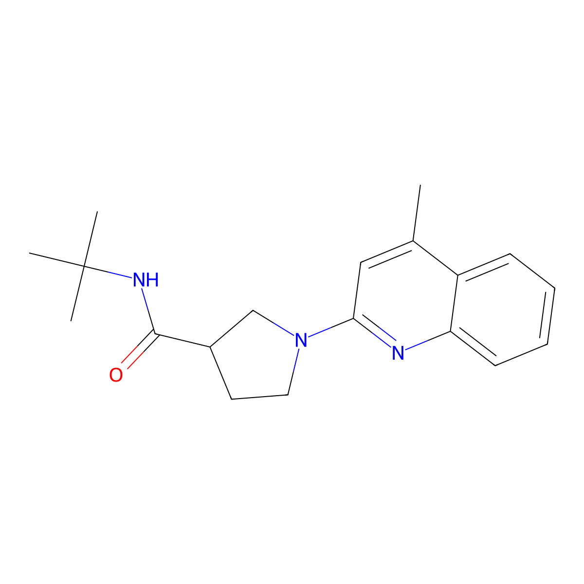 N-tert-butyl-1-(4-methylquinolin-2-yl)pyrrolidine-3-carboxamide molecular structure, CAS 2741928-63-0