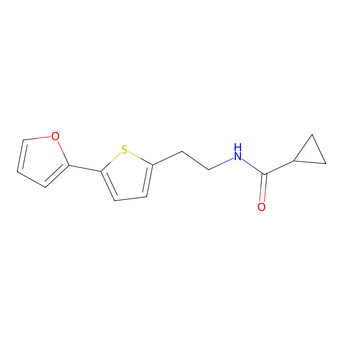 N-{2-[5-(furan-2-yl)thiophen-2-yl]ethyl}cyclopropanecarboxamide molecular structure, CAS 2741928-64-1