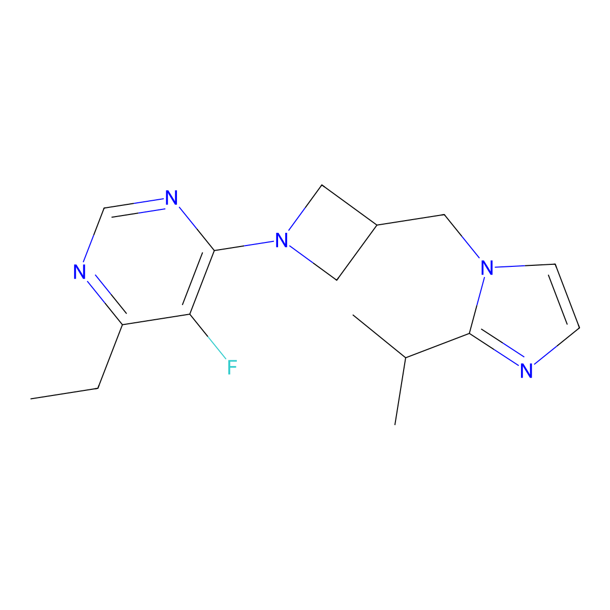 4-ethyl-5-fluoro-6-(3-{[2-(propan-2-yl)-1H-imidazol-1-yl]methyl}azetidin-1-yl)pyrimidine molecular structure, CAS 2741928-67-4