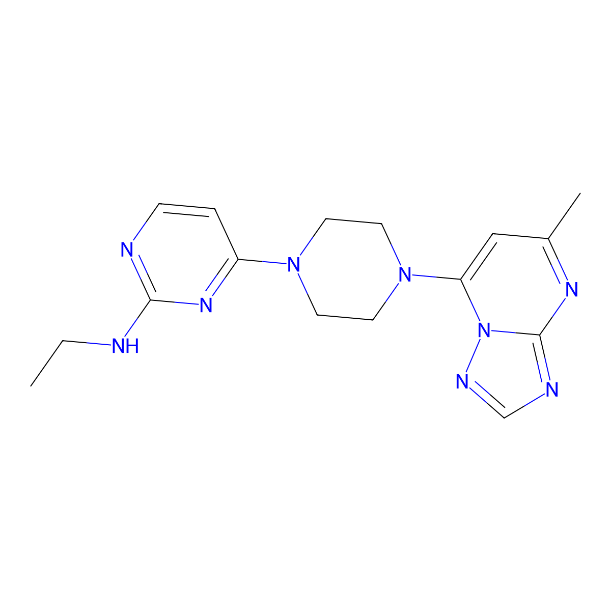 N-ethyl-4-(4-{5-methyl-[1,2,4]triazolo[1,5-a]pyrimidin-7-yl}piperazin-1-yl)pyrimidin-2-amine molecular structure, CAS 2741928-68-5