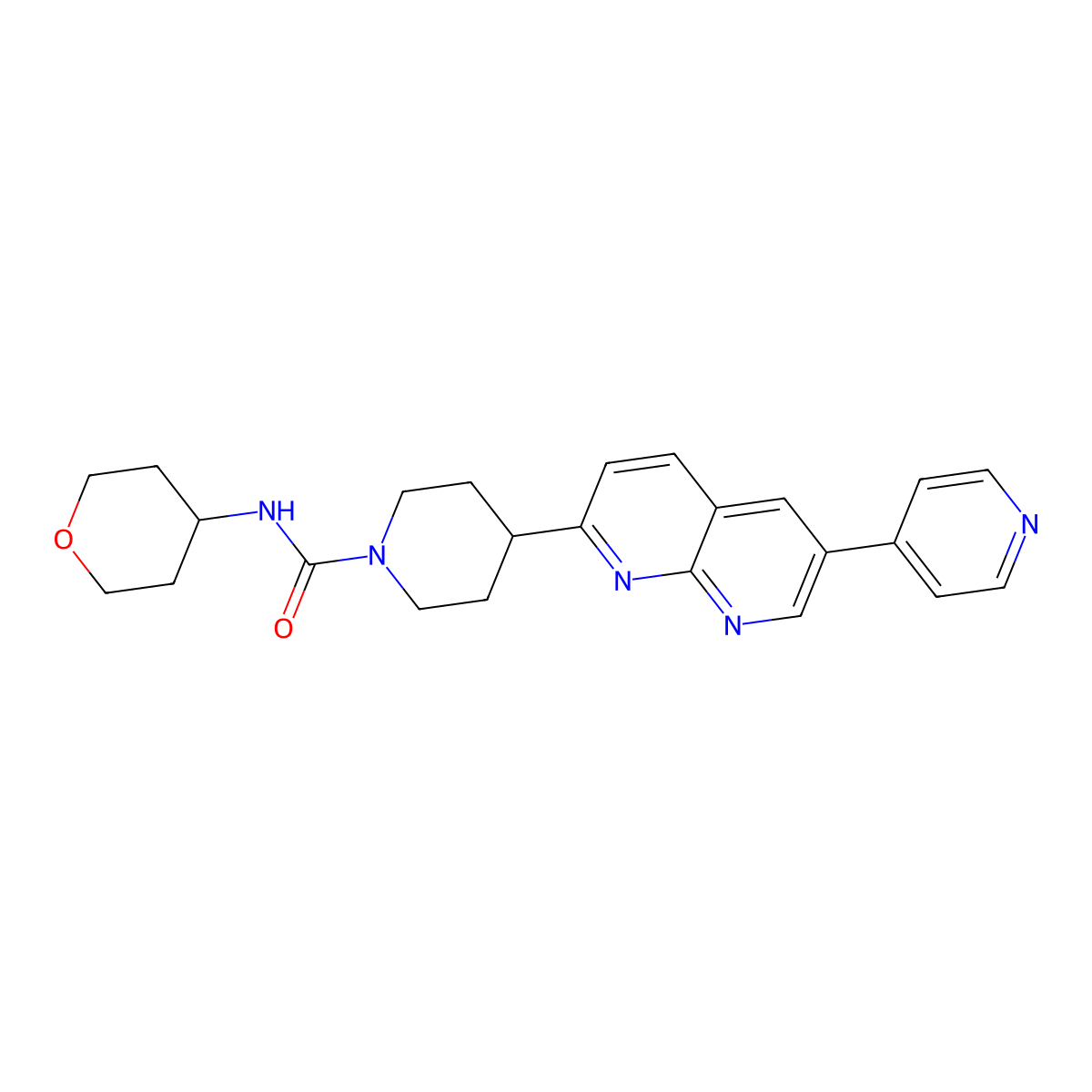 N-(oxan-4-yl)-4-[6-(pyridin-4-yl)-1,8-naphthyridin-2-yl]piperidine-1-carboxamide molecular structure, CAS 2741928-72-1