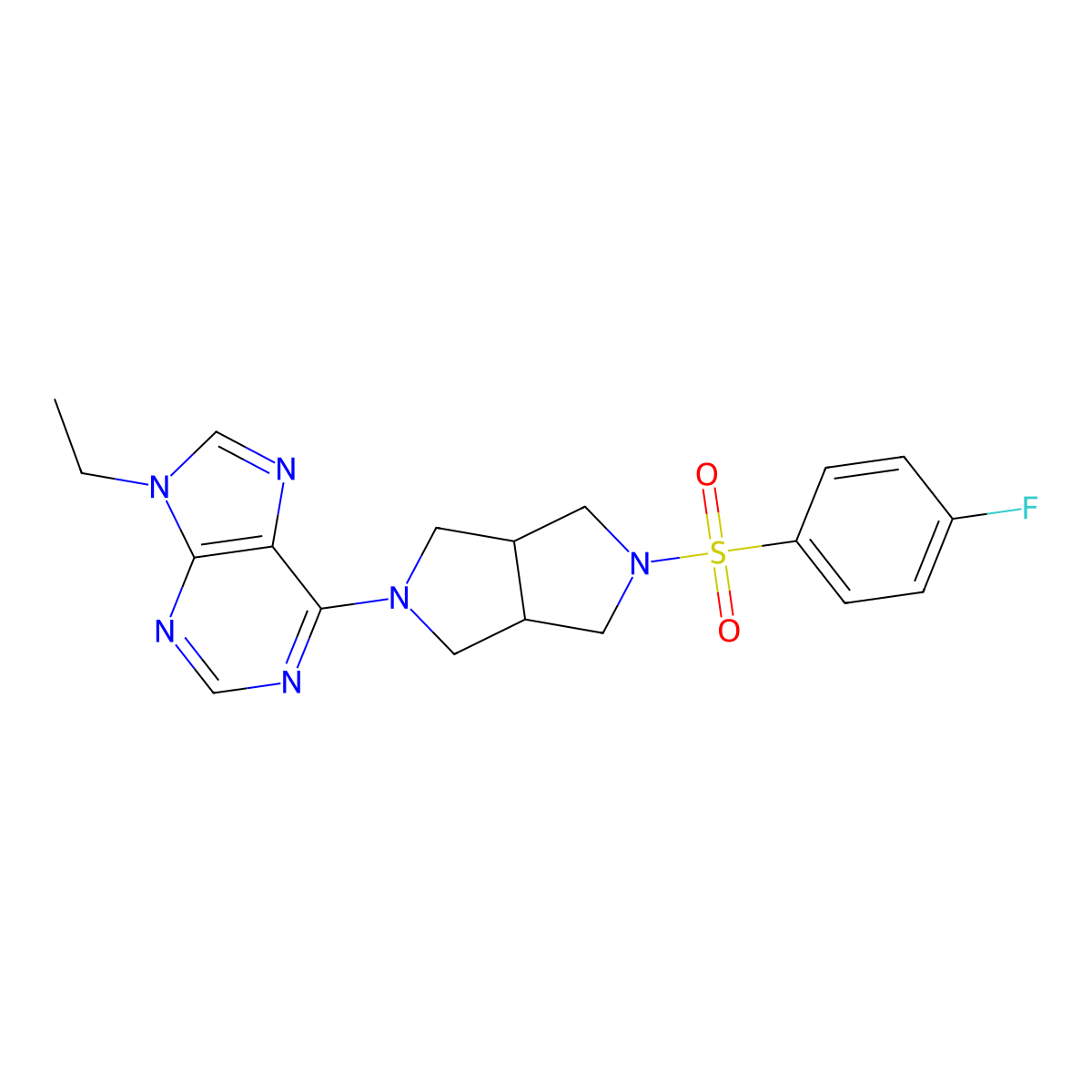 9-ethyl-6-[5-(4-fluorobenzenesulfonyl)-octahydropyrrolo[3,4-c]pyrrol-2-yl]-9H-purine molecular structure, CAS 2741928-74-3