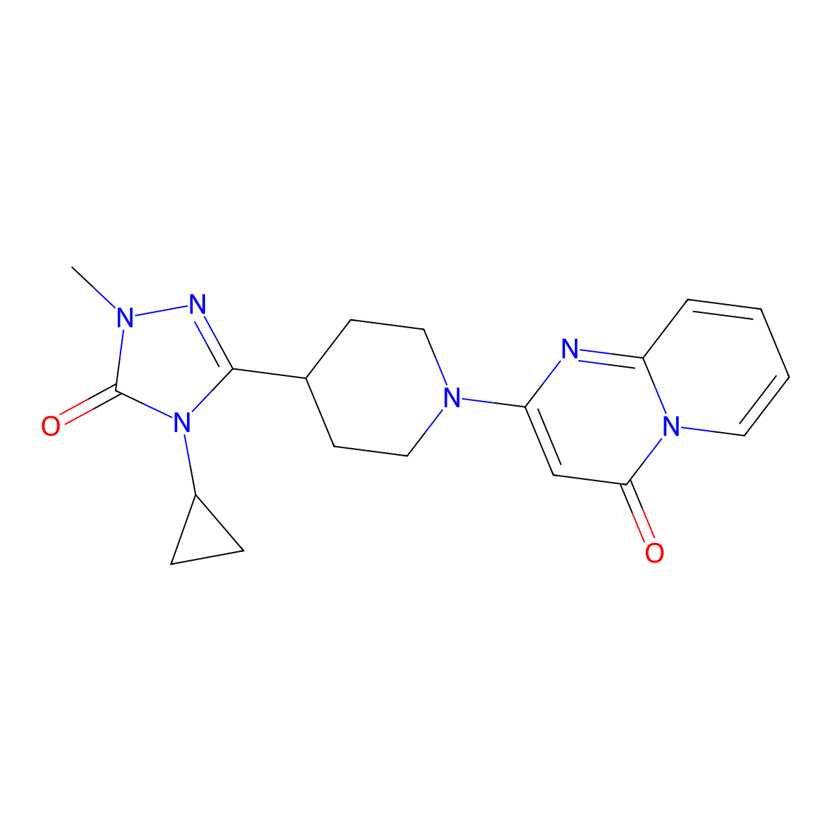 4-cyclopropyl-1-methyl-3-(1-{4-oxo-4H-pyrido[1,2-a]pyrimidin-2-yl}piperidin-4-yl)-4,5-dihydro-1H-1,2,4-triazol-5-one molecular structure, CAS 2741928-75-4