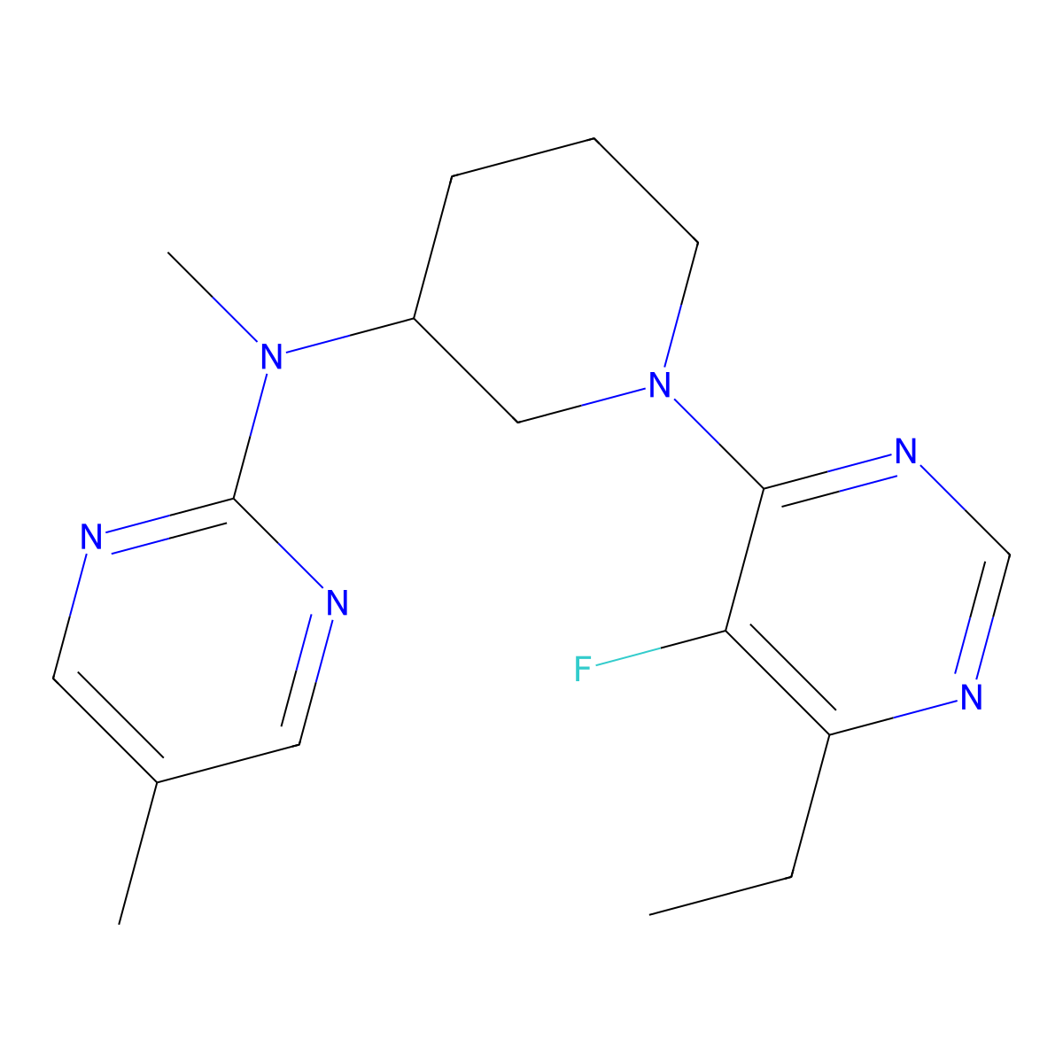N-[1-(6-ethyl-5-fluoropyrimidin-4-yl)piperidin-3-yl]-N,5-dimethylpyrimidin-2-amine molecular structure, CAS 2741928-78-7