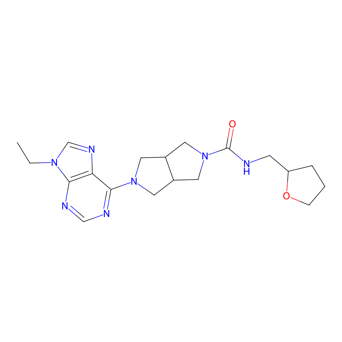 5-(9-ethyl-9H-purin-6-yl)-N-[(oxolan-2-yl)methyl]-octahydropyrrolo[3,4-c]pyrrole-2-carboxamide molecular structure, CAS 2741928-80-1
