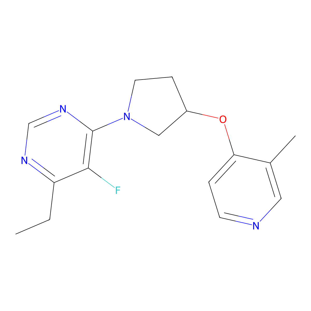 4-Ethyl-5-fluoro-6-{3-[(3-methylpyridin-4-yl)oxy]pyrrolidin-1-yl}pyrimidine molecular structure, CAS 2741928-81-2