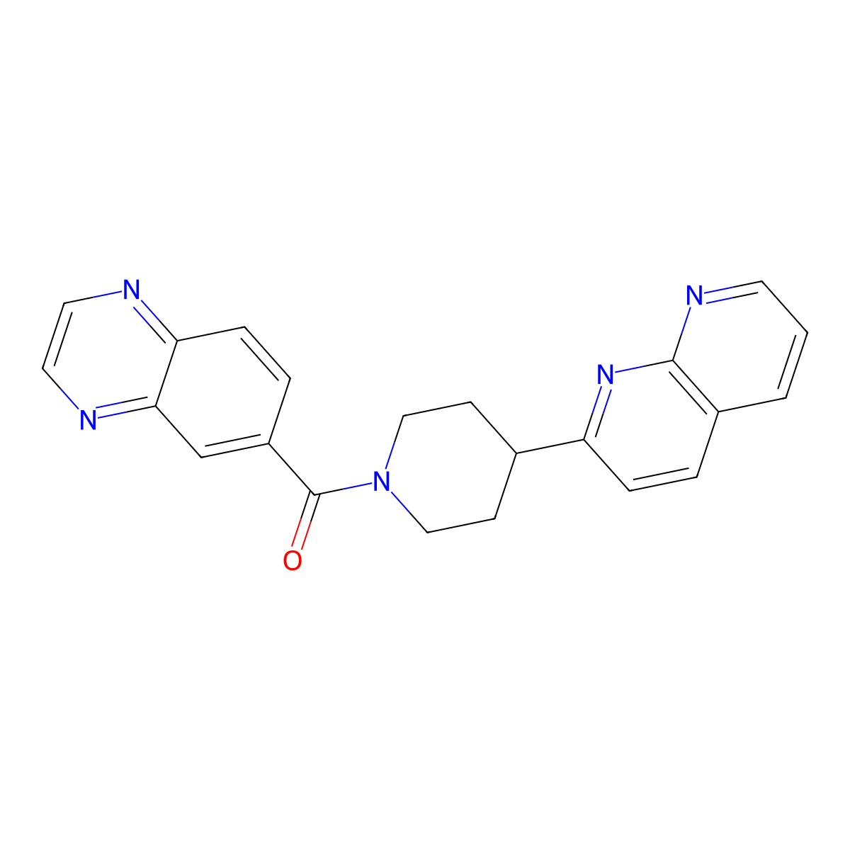2-[1-(Quinoxaline-6-carbonyl)piperidin-4-yl]-1,8-naphthyridine molecular structure, CAS 2741928-82-3