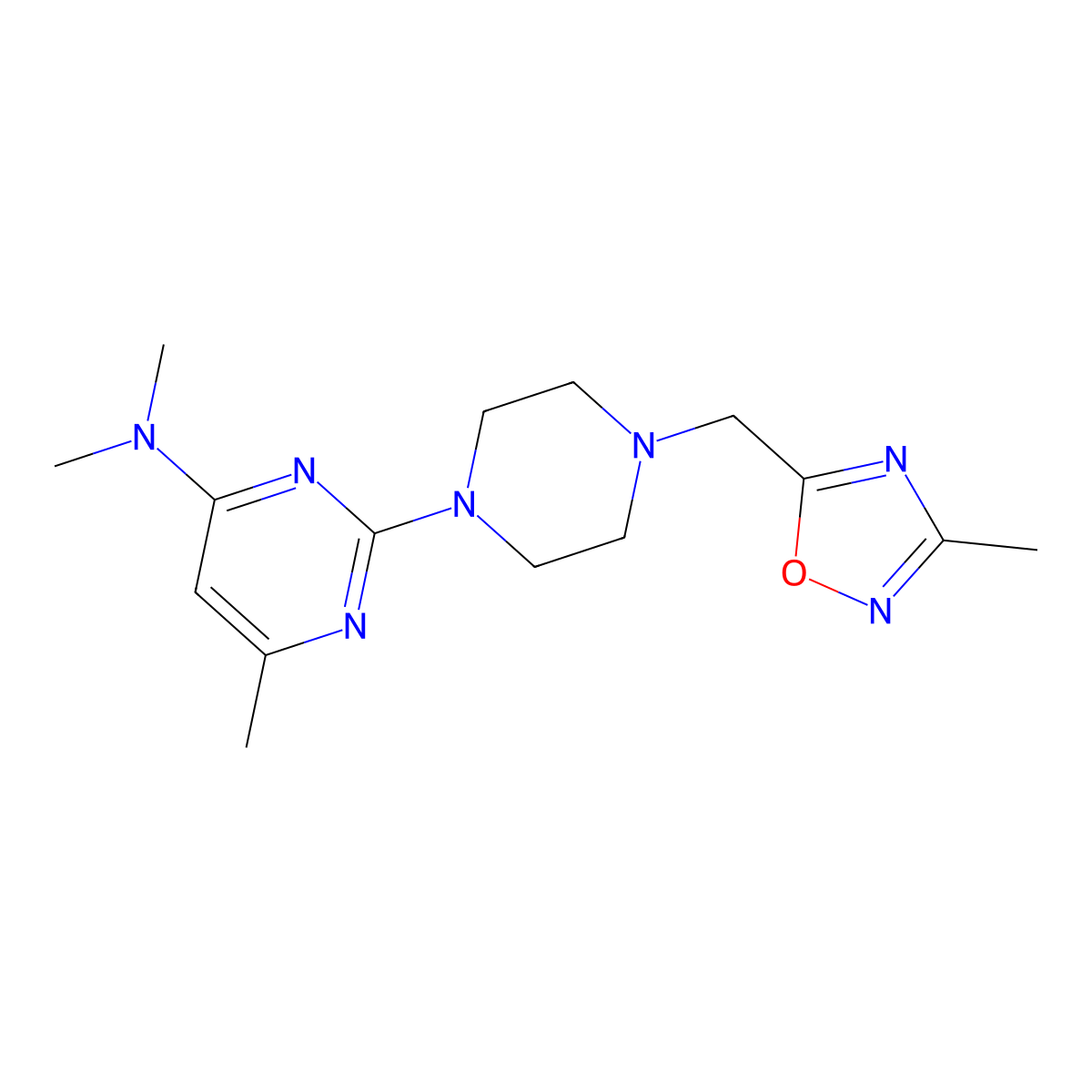 N,N,6-trimethyl-2-{4-[(3-methyl-1,2,4-oxadiazol-5-yl)methyl]piperazin-1-yl}pyrimidin-4-amine molecular structure, CAS 2741928-83-4