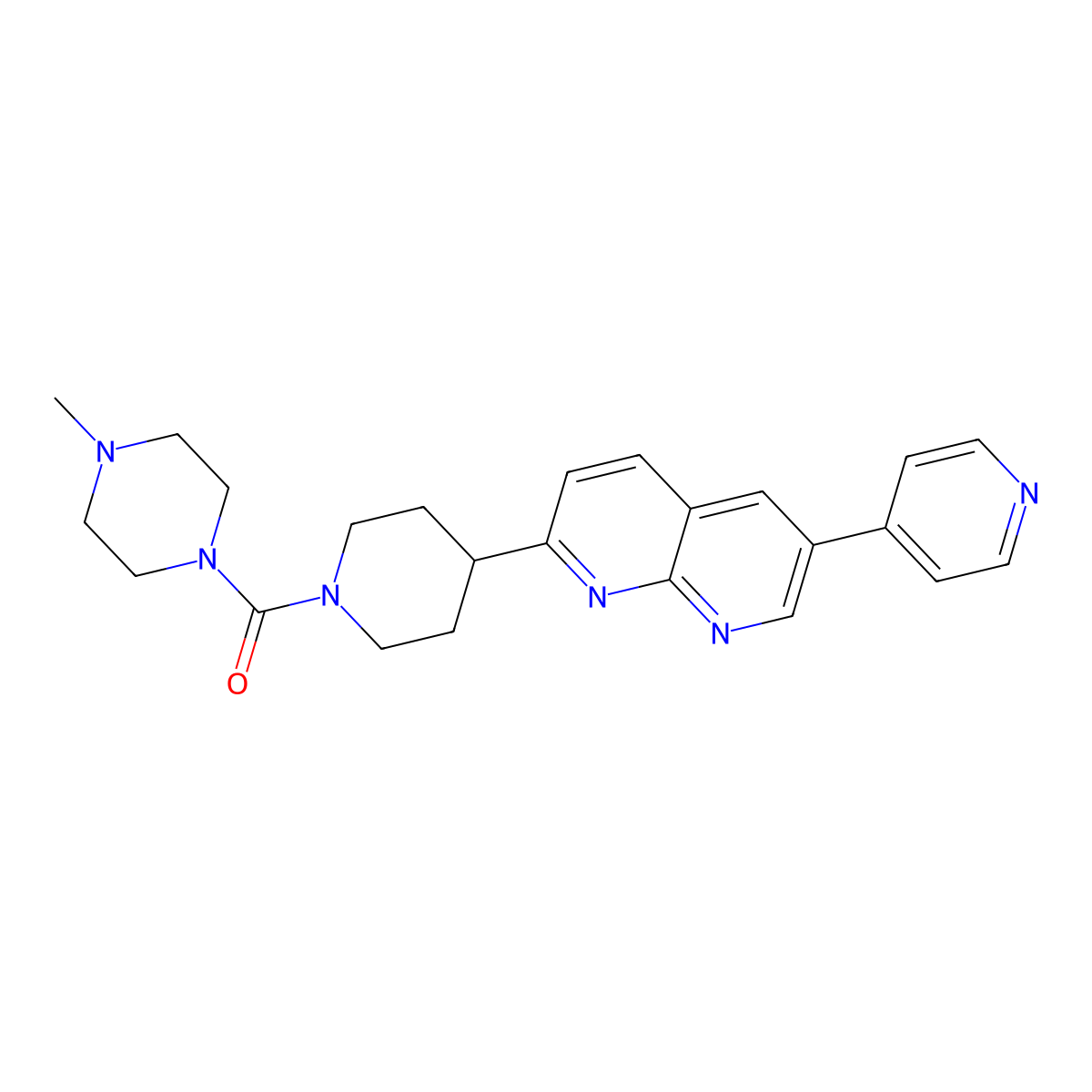 2-[1-(4-Methylpiperazine-1-carbonyl)piperidin-4-yl]-6-(pyridin-4-yl)-1,8-naphthyridine molecular structure, CAS 2741928-84-5
