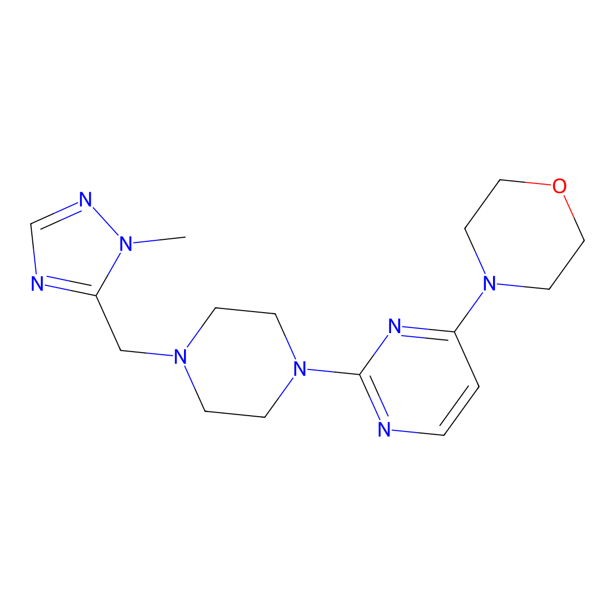 4-(2-{4-[(1-methyl-1H-1,2,4-triazol-5-yl)methyl]piperazin-1-yl}pyrimidin-4-yl)morpholine molecular structure, CAS 2741928-86-7