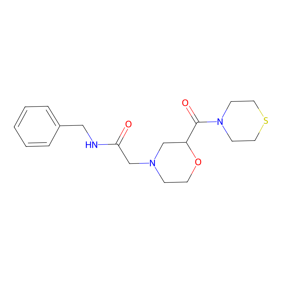 N-benzyl-2-[2-(thiomorpholine-4-carbonyl)morpholin-4-yl]acetamide molecular structure, CAS 2741928-87-8
