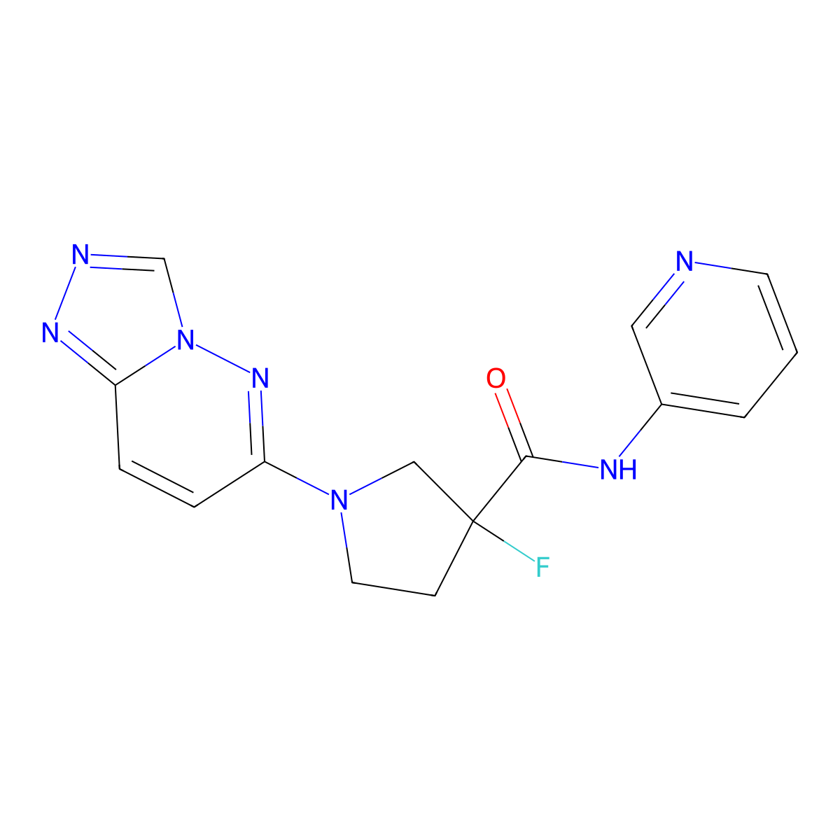 3-fluoro-N-(pyridin-3-yl)-1-{[1,2,4]triazolo[4,3-b]pyridazin-6-yl}pyrrolidine-3-carboxamide molecular structure, CAS 2741928-88-9