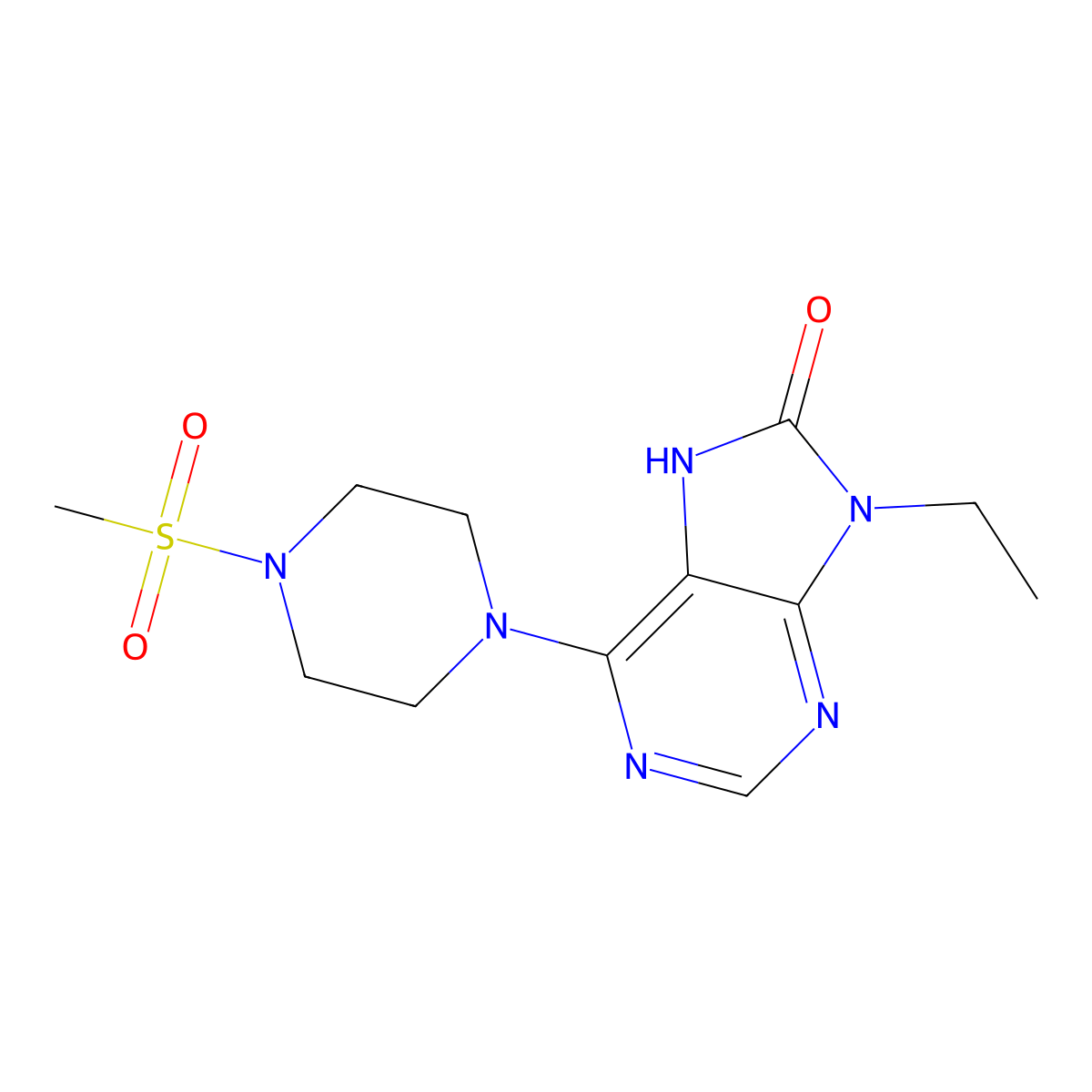9-ethyl-6-(4-methanesulfonylpiperazin-1-yl)-8,9-dihydro-7H-purin-8-one molecular structure, CAS 2741928-90-3
