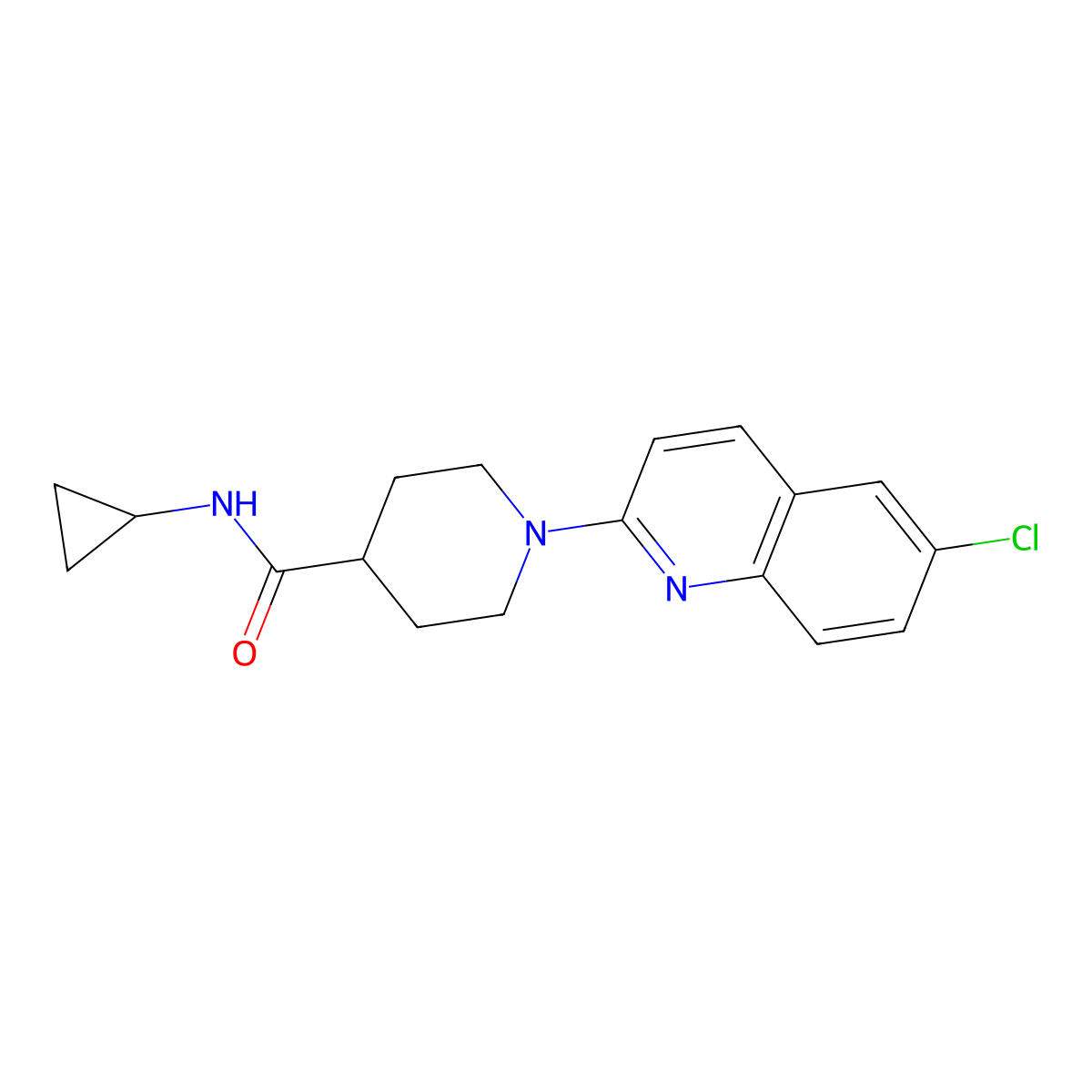 1-(6-chloroquinolin-2-yl)-N-cyclopropylpiperidine-4-carboxamide molecular structure, CAS 2741928-91-4