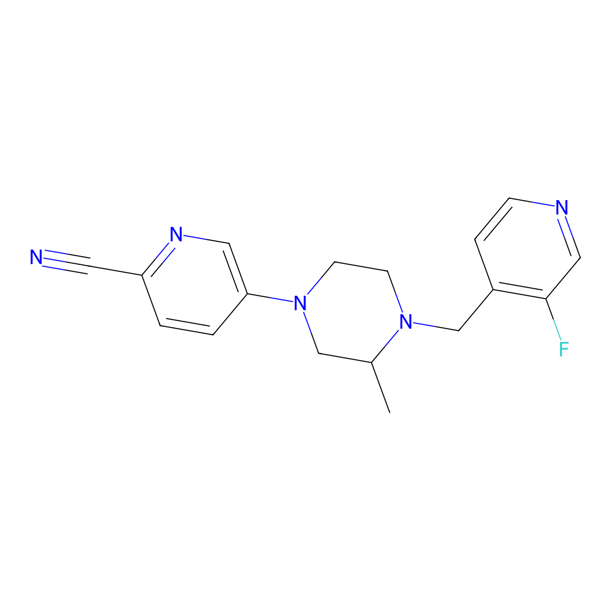 5-{4-[(3-Fluoropyridin-4-yl)methyl]-3-methylpiperazin-1-yl}pyridine-2-carbonitrile molecular structure, CAS 2741929-05-3
