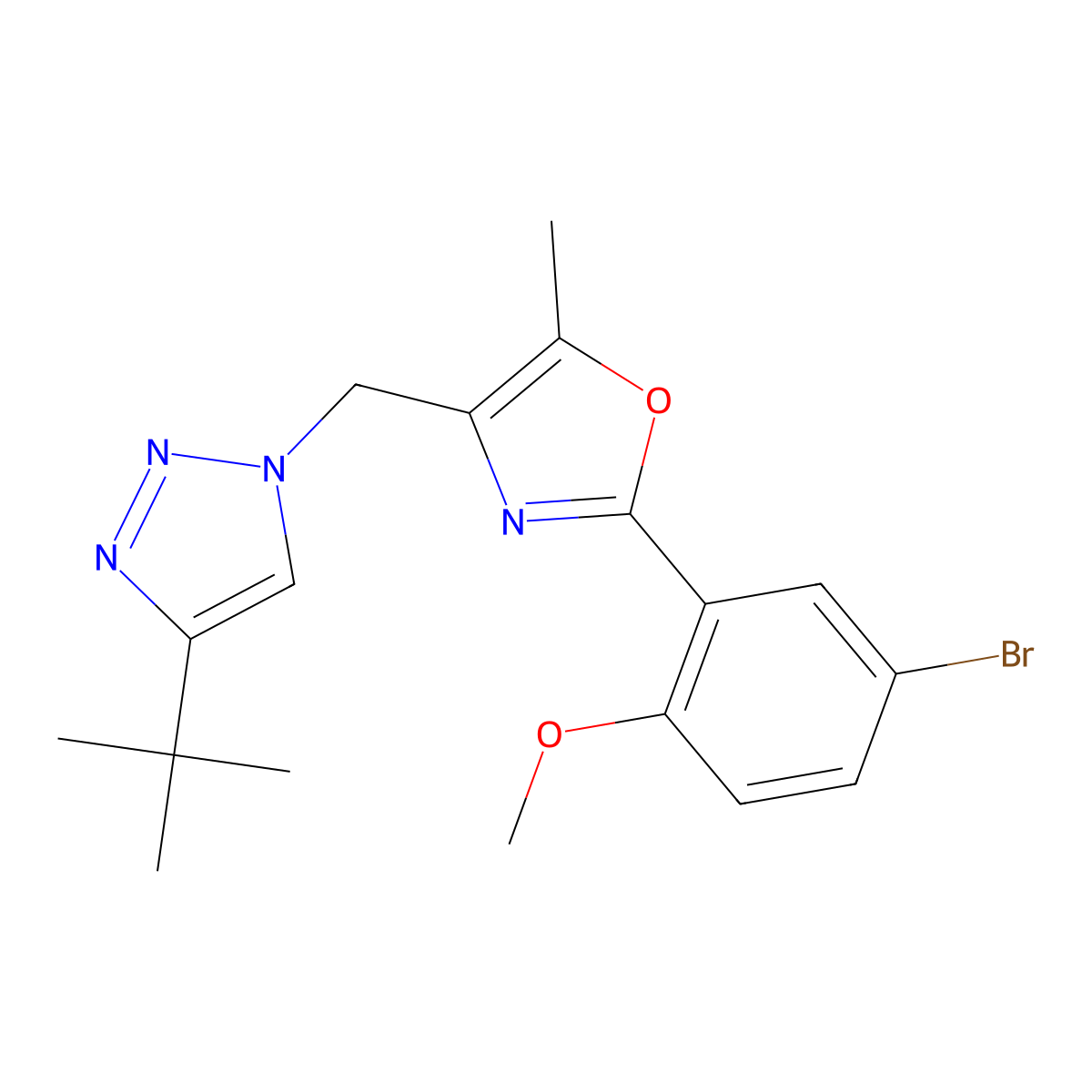 1-{[2-(5-bromo-2-methoxyphenyl)-5-methyl-1,3-oxazol-4-yl]methyl}-4-tert-butyl-1H-1,2,3-triazole molecular structure, CAS 2741929-07-5